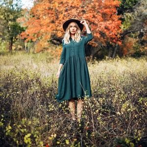 Striped Hunter Green Dress with Collar
